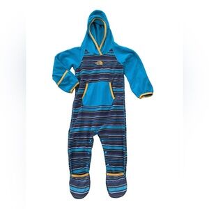 The North Face Size 18-24 Months Glacier Fleece Bunting in Teal Yellow Stripes